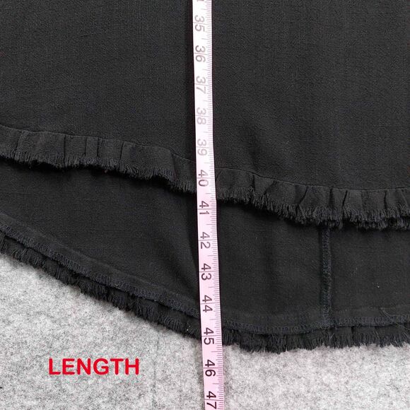 Umgee USA Black Linen Blend Dress Sz XL Raw Hem Cap Sleeve Boho Seam Details - Picture 5 of 7